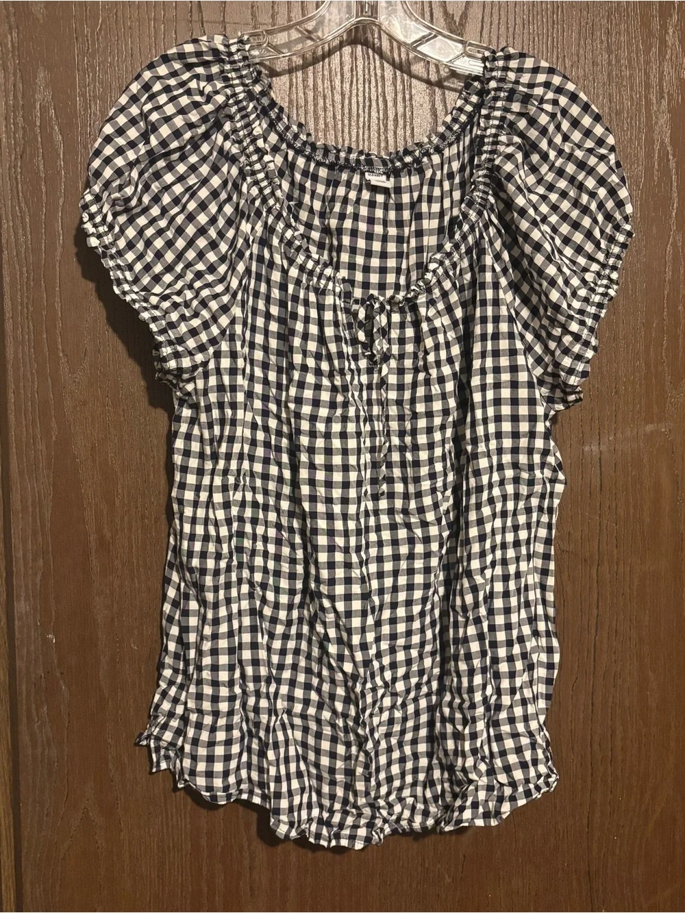 Old Navy Black and White Gingham Peasant Blouse